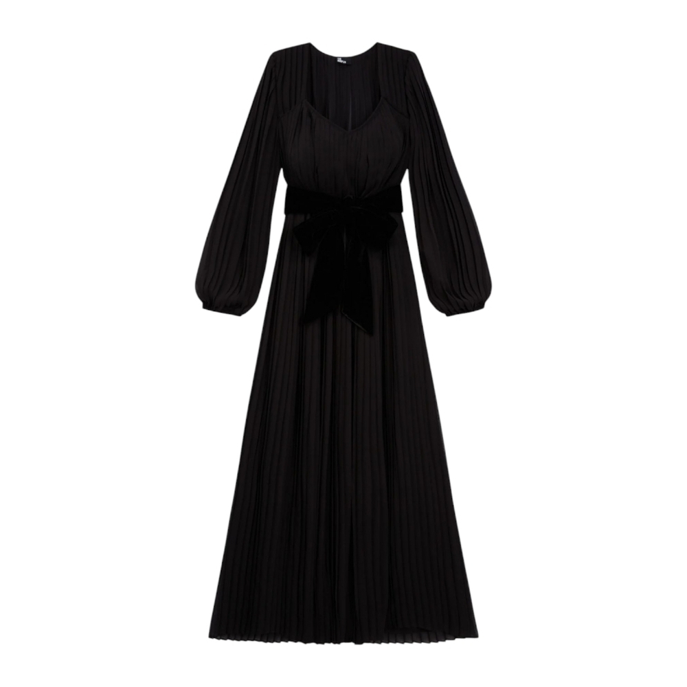 The Kooples Black Maxi Dress with Ruffles and Velvet Back Tie Sz M